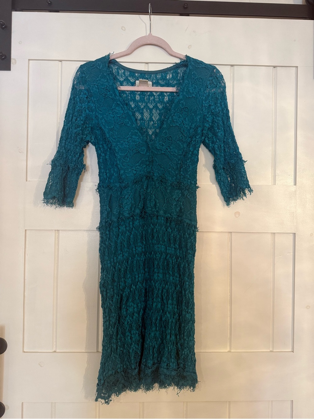 Nightcap Teal Lace V-Neck Midi Dress